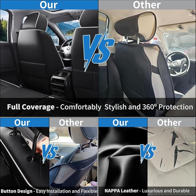Car Seat Covers Full Set Custom Fit for Ford Explorer2001-2025 2026-Luxury Leather with Lumbar Support, Breathable, Waterproof, Anti-Slip, Durable, Easy to Install (Black&White,Full Set)