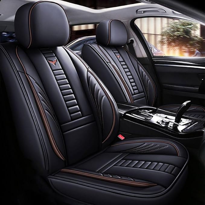 for Toyota RAV4 2008-2025 Car Seat Covers, Full Coverage Customized Seat Covers Premium Leather Waterproof Stain-Resistant Easy to Install (Full Set, Black&Coffee)