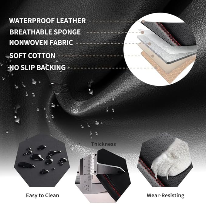 Car Seat Covers Full Set Custom Fit for Chevy Trax 2015-2026-Luxury Leather with Lumbar Support, Breathable, Waterproof, Anti-Slip, Durable, Easy to Install (Black&Red,Full Set)