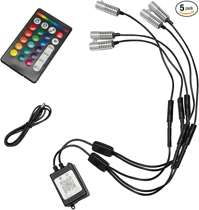 ORACLE Lighting 4231-333-5 Universal Set of 5 ColorSHIFT Fiber Optic LED Light Heads with Wireless Remote and Power Aux Cord - Integrated Edge for Easy Installation