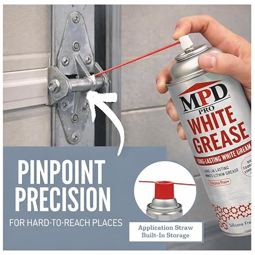 MPD PRO White Lithium Grease Spray, Marine-Grade Drip-Free Lubricant, Non-Staining High-Solid Formula for Garage Doors, Hinges, Chains & Automotive Use – 11 oz (6-Pack)