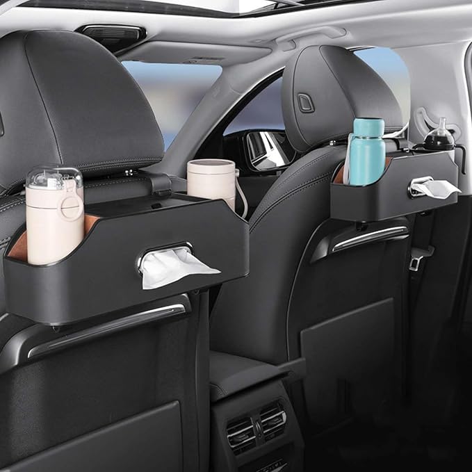 3-in-1 Car Backseat Organizer, 2026 Upgraded Multifunctional Car Seat Back Storage Box, Backseat Car Organizer with 2 Cup Holders, Tissue Box & Hooks, Universal Car Essentials (2Pack A)
