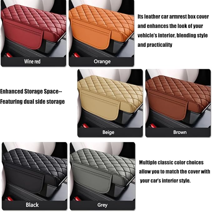 Universal Memory Cotton Car Armrest Box Pad, 2026 New Leather Car Armrest Box Pad with 2 Storage Bags, Auto Armrest Seat Box Cover, Center Console Cover Cushion for SUV, Car, Truck (Black)