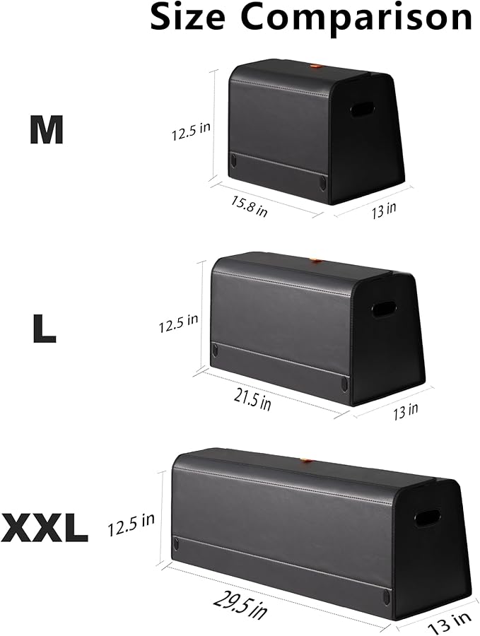 XDV Trunk Organizers, Car Organizers, Storage Solutions, and Car Storage Organizers for SUVs, Sedans, Back Seats, and Luxury Vehicles with Lid, Leather, Small, Large Car shoes box (Plain Black, L)