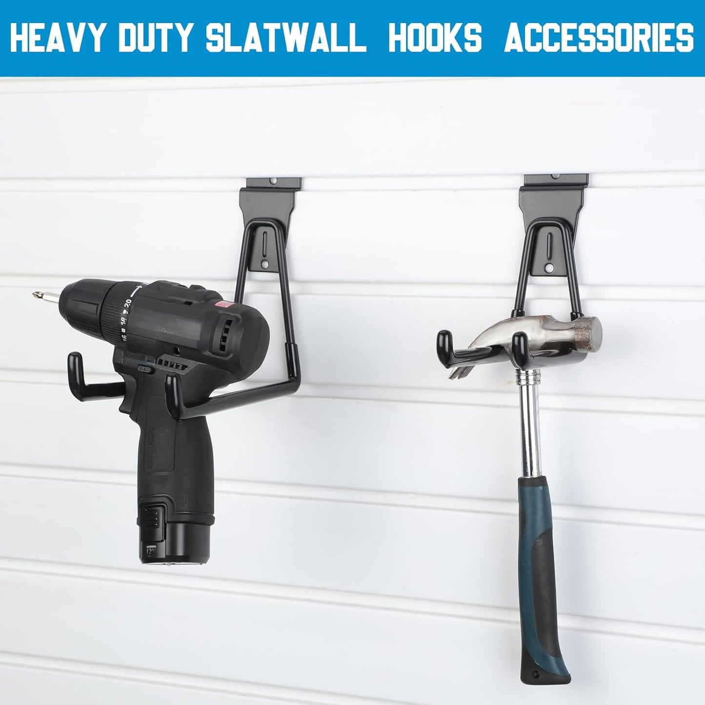Landhoow 36 Pcs Slatwall Hooks & Hangers 32 Pcs Heavy Duty Slat Wall Hanging Hooks with 4 Pcs Storage Straps Assortment Slatwall Accessories for Storage Garage Wall Organization Garden Home (Black)