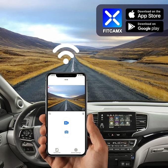 Fitcamx 4K Dash Cam Suitable for Honda Pilot 2016-2022 & Passport 2019-2025 Touring EX LX Elite Sport EXL (DZ-0337), OEM Look, UHD 2160P Video, WiFi & APP, Loop Recording, G-Sensor, Plug&Play, 64GB
