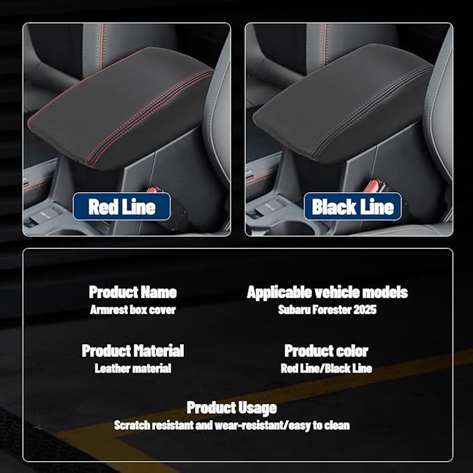 Center Console Cover Compatible with 2025 Subaru Forester Armrest Box Cover Car Interior Accessories Arm Rest Cushion Pad Waterproof Anti Slip Stain Resistant RED Stitching