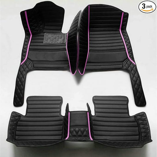 KaiLaiCarCustom Automotive Car Floor Mats for 99.99% Sedan SUV Sports Car Men Women Protection Full Coverage Pads Anti-Slip Leather Floor Lining (Black + Pink bar, E- Diamond + Strip +Color Bars)