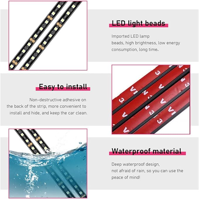 Car LED Strip Light, 24 LEDs RGB Neon Interior Atmosphere Lights, 12V Under Dash Ambient Night Light, Cigarette Lighter Auto Interior Decorative Lamp, Car Accessories (Ice Blue)