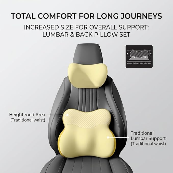 Car Headrest Pillow & Lumbar for Audi A4 2005 2006 2007 2008 2009 2010, Car Seat Neck Pillow Back Support, Breathable All-Season Automotive Seat Cushions, 2PCS,D Dual Yellow