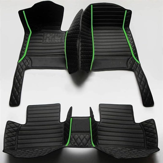 Custom Making Car Floor Mats Compatible for 2000-2025 All Mode Sedan SUV Sports Car Full Coverage Cute Pads Protection Non-Slip Leather Floor Liners (Black and Green bar)