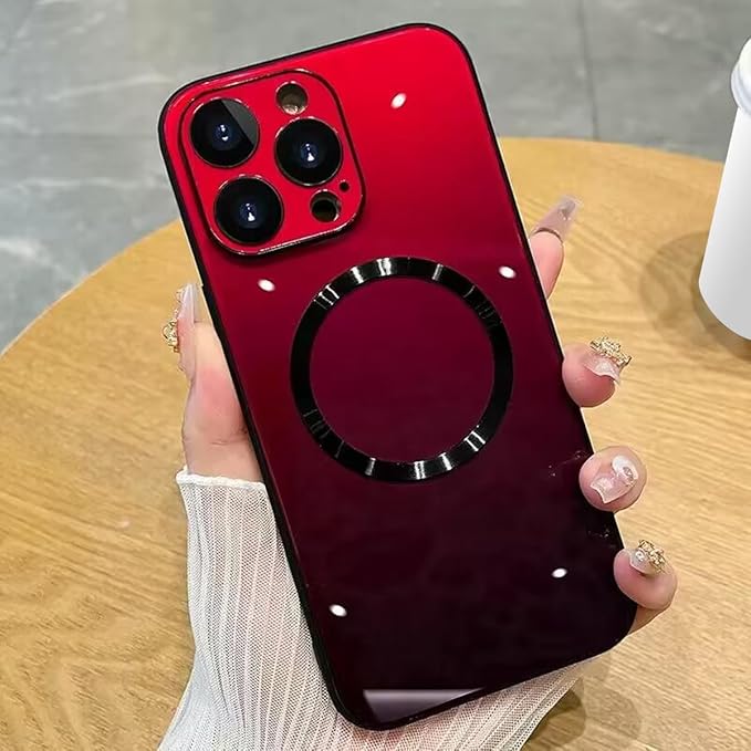 Guppy Compatible with iPhone 13 Pro Max Case Magnetic, with Full Camera Lens Protector [Compatible with MagSafe] Scratch Resistant Gradient Glass Back Cover Phone Case-Red