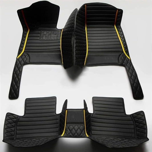 Custom Making Car Floor Mats Compatible for 2000-2025 All Mode Sedan SUV Sports Car Full Coverage Cute Pads Protection Non-Slip Leather Floor Liners (Black and Yellow bar)