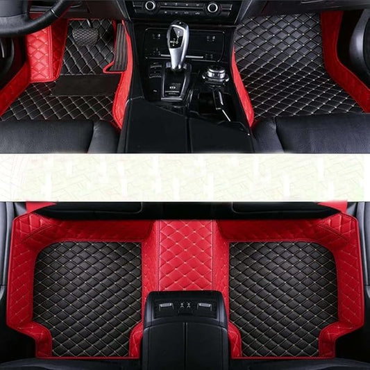 Custom Making Car Floor Mats Protection Pads for 99% Sedan/Coupe/Hatchback/SUV/Pickup Men Women Car Floor Mats Coverage Pads Anti-Slip Leather Floor Lining (Red+Black Beige)