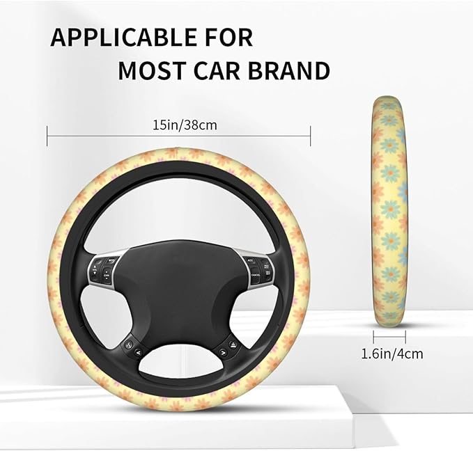Flowers Cute Steering Wheel Cover Non-Slip Breathable Sweat-Absorbent Suitable for SUV Van Truck Car Universal Protection Accessories 15 Inch Suitable for Women Men