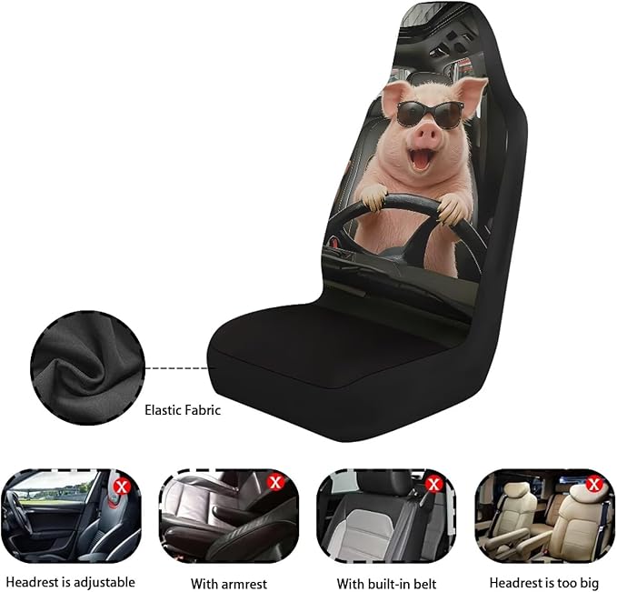 Pig Car Seat Covers Nonslip Car Seat Covers for Front Seats Elastic Polyester Funny Auto Interior Accessories All-Season Protection Suitable for Most Cars,SUV,Sedan