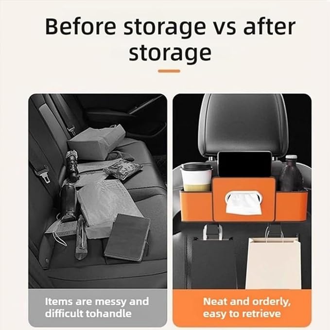 3-in-1 Car Backseat Organizer with Dual Cup Holders, Seat Back Storage Box, Built-in Tissue Holder, Adjustable Universal Design for Neat and Practical Car Interior Storage (White)