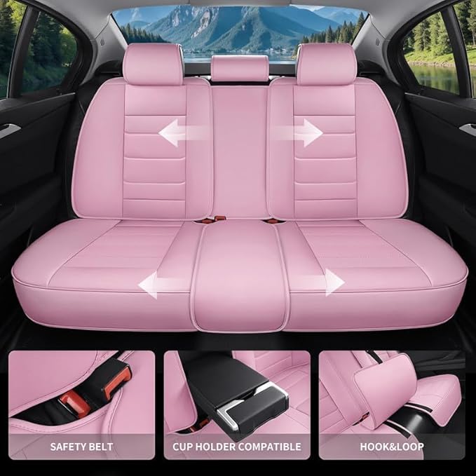 Car Seat Covers Full Set Fit for Buick Encore GX 2012-2026, Premium Faux Leather Waterproof Car Seat Protectors with Lumbar Support, Breathable Anti-Slip Easy to Install(Pink,Full Set)