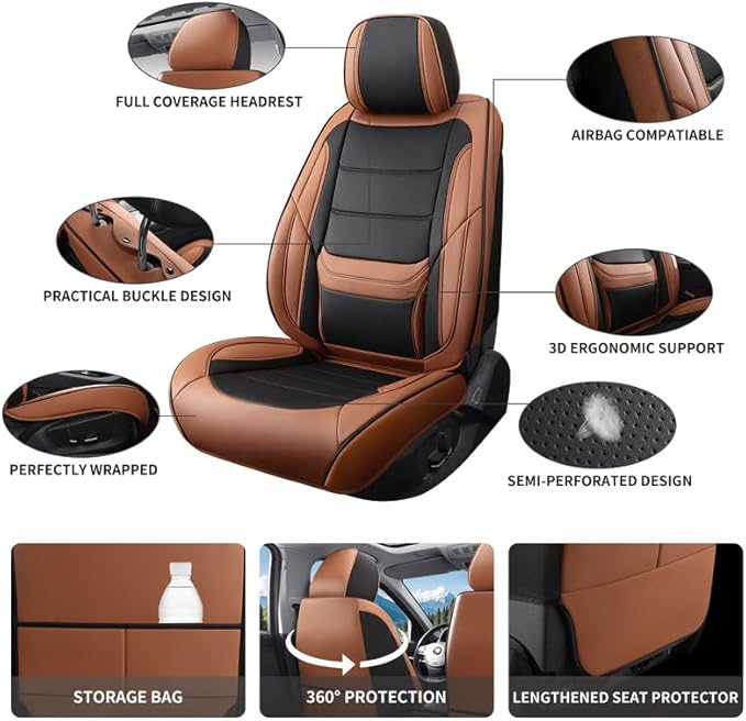 Car Seat Covers Full Set Fit for Buick Encore GX 2012-2026, Premium Faux Leather Waterproof Car Seat Protectors with Lumbar Support, Breathable Anti-Slip Easy to Install(Black&Brown,Full Set)