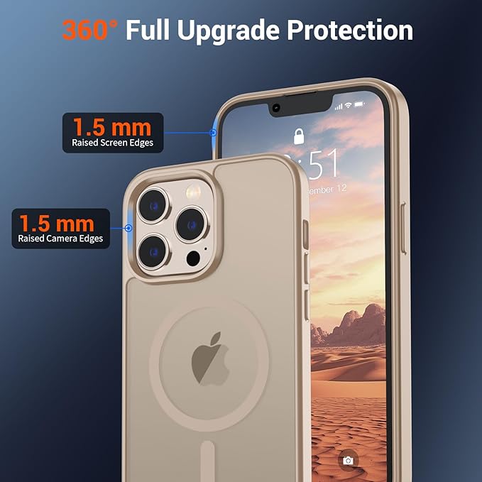 SUPFINE Magnetic for iPhone 13 Pro Max Case(Compatible with MagSafe)(Military Grade Drop Protection) Slim Translucent Matte Shockproof with Anti-Fingerprint Phone Case,Desert Gold