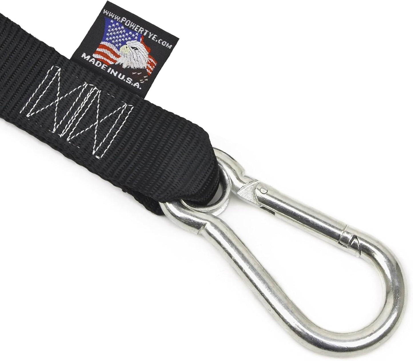 PowerTye - Made in USA - Extra Long Ratchet Tie Down Straps, Heavy Duty with Carabiner Hooks, Soft-Tye & Bag, for Motorcycle, ATV & Cargo, 1,000 lb WLL, 1.5 inch x 10ft Long, Green/Black (Pair)