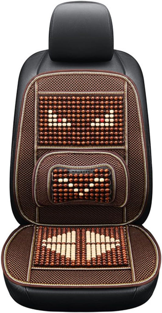 Natural Wood Beaded Seat Cover with Cooling Ventilated Mesh, Massage Seat Cushion with Lumbar Support for Car/Truck Driver