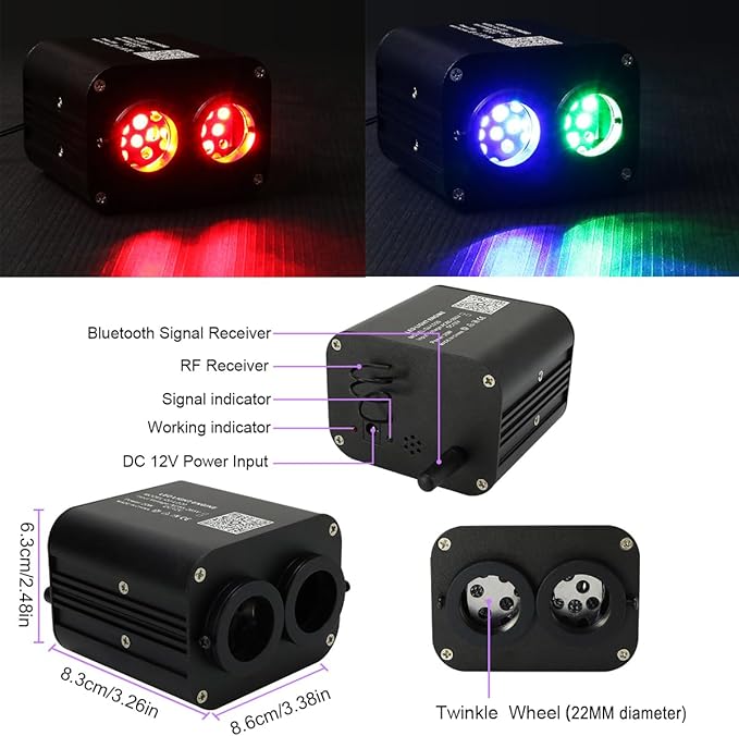 AZIMOM Dual Color 20W Twinkle Fiber Optic Starlight Headliner Kits Mixed 860pcs*13.1ft Fiber Strands Sound Activated Remote APP Control RGBW Light Source Home Car Ceiling Headliner Décor