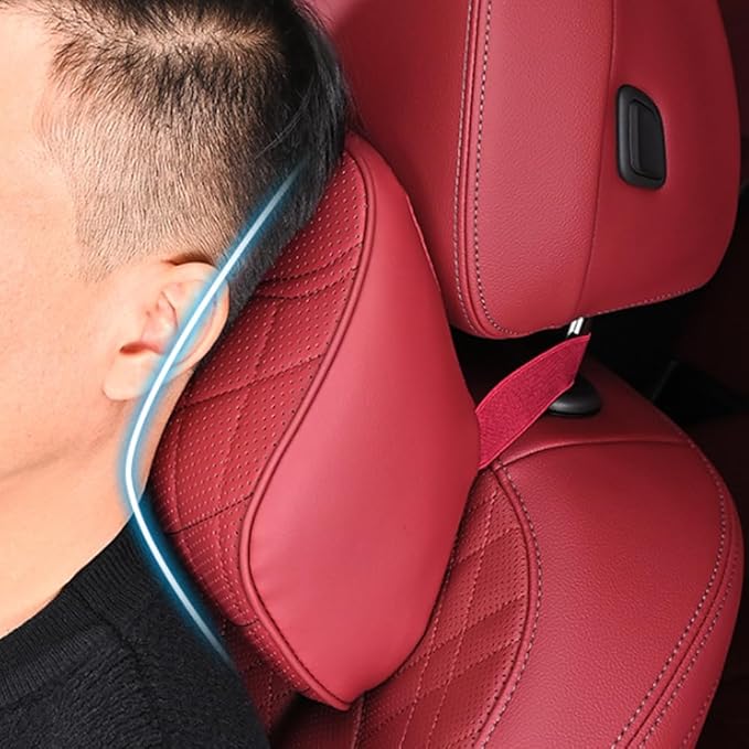 for Chevy Silverado 2007 2008 2009 2010 2011 2012 2013 Leather Car Seat Headrest Lumbar Cushion, Lumbar Support Pillow for Car,for Driving Traveling Relieving Neck Fatigue,3-C Brown