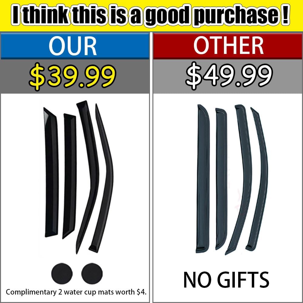 Rain Guards for Volkswagen Golf MK6 Hatchback 2010-2014, Tape-on Side Window Deflectors for Volkswagen Golf, Window Visors for Volkswagen Cars, Car Accessories 4 Rain Guards ＆ 2 Car Coasters