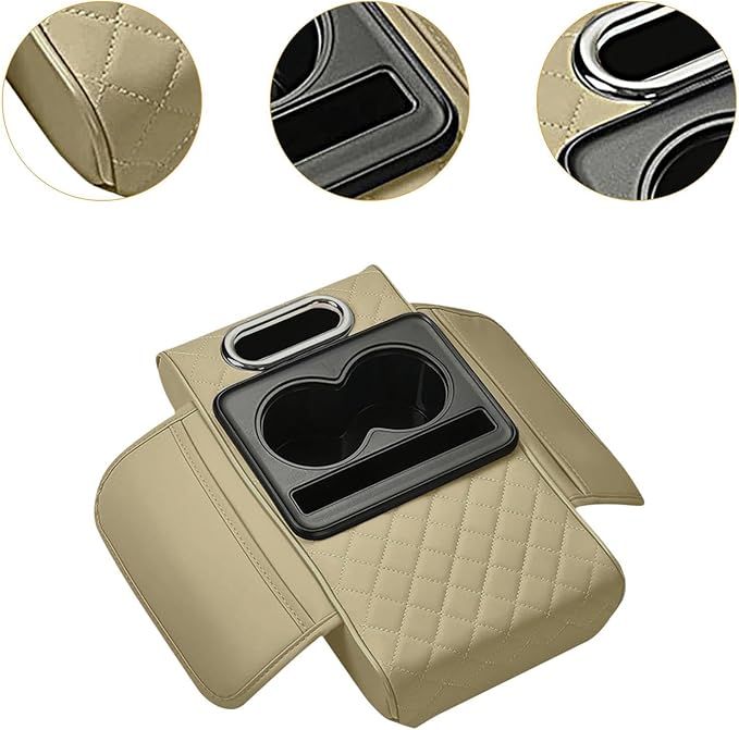 Car Center Console Pad PU Leather Armrest Organizer with Tissue Box Slot for Vehicles, Style B