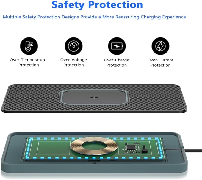 Cordless Car Charging Pad for GMC Sierra HD 2013 2014 2015 2016 2017, 5W/7.5W/10W/15W/20W Charging, Trim-to-Fit Non-Slip Phone Charging Mat with 8 Ambient Light Modes, 100cm Cable,B Type-C