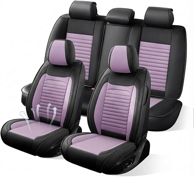 Car Seat Covers Full Set Fit for Toyota Yaris 2007-2020, Premium Faux Leather Car Seat Protector,Breathable Anti-Slip Full Wrapping Edge Seat Covers(Black&Purple,Full Set)