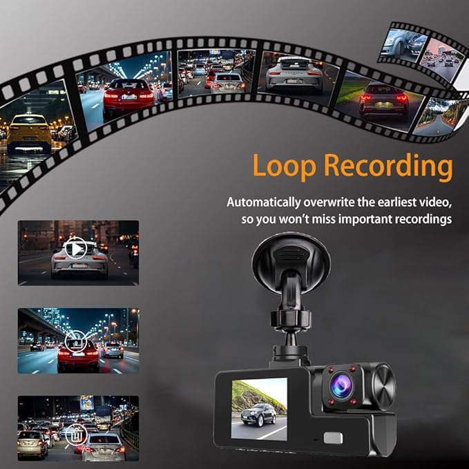 1080P Dual Dash Camera for Car Front and Inside Dashcam Car Security Video Recorder,170°Wide Angle Vehicle Cam,WDR,G-Sensor,2’’ IPS Screen,Loop Recording,Night Vision (Dual Dash Cam Without Card)