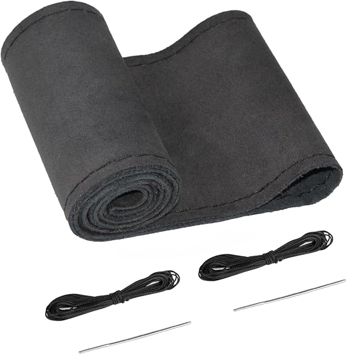 Belinous Suede Leather Steering Wheel Cover, DIY Stitch-On Steering Wheel Wrap with Needle & Thread, Non-Slip & Sweat-Absorbing, Universal Fit for 13.75-16 Inch (Size L4, Black)