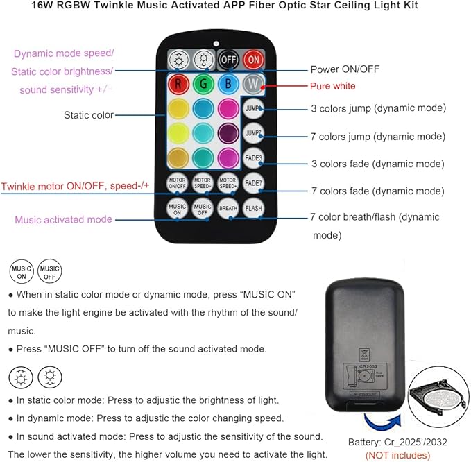 AKEPO 16W RGBW APP Twinkle Fiber Optic Lights, Small Size Music Activated 450pcs 0.03in 9.8ft/3m Optical Fiber Star Ceiling Light Kit for Car Headliner Star/Home