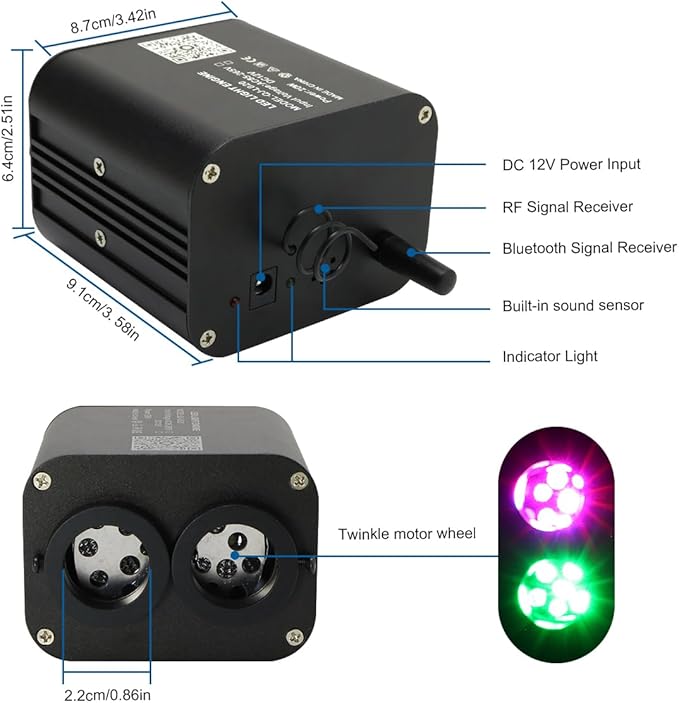 AKEPO 20W Twinkle Dual-Head Dual Color Fiber Optic Lights, Fiber Optic Star Ceiling Light Kit Sound Activated APP Remote Control for Car Starlights Headliner/Home 600pcs 9.8ft/3m Fiber Strands
