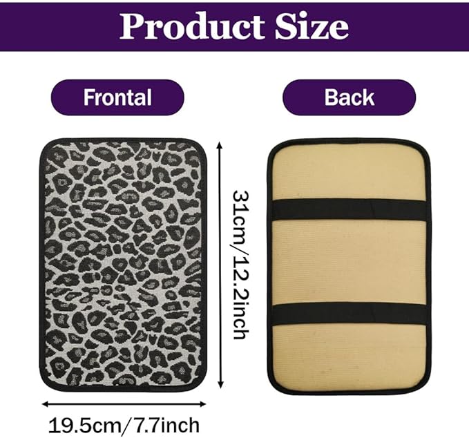 Leopard Cheetah Print African Animal Hunting Auto Center Console Armrest Pad, Car Center Console Cover, Auto Accessories Soft Comfort Armrest Cover Cushion Mat Fit for Most Cars (Black&White)