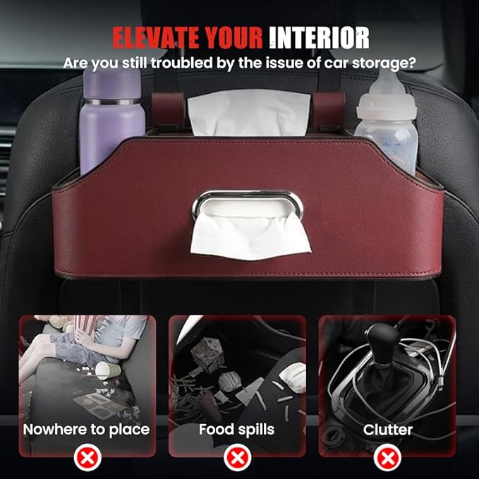 3-in-1 Car Backseat Organizer, 2026 Multifunctional Car Back Seat Storage Organize Box with Cup Holder Tissue Box, for Hold Phones, Snacks, Drinks, Handbags (Beige)