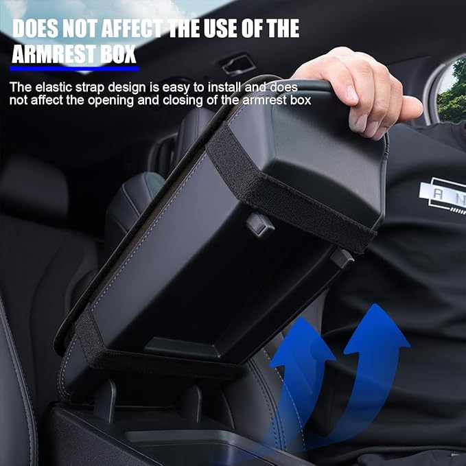 Car Center Console Cover, Scratch-Resistant Leather Vehicle Armrest Seat Storage Box Protector Cushion, Comfortable Automotive Interior Armrest Pad Mat, Universal Fit (Black/Grey)