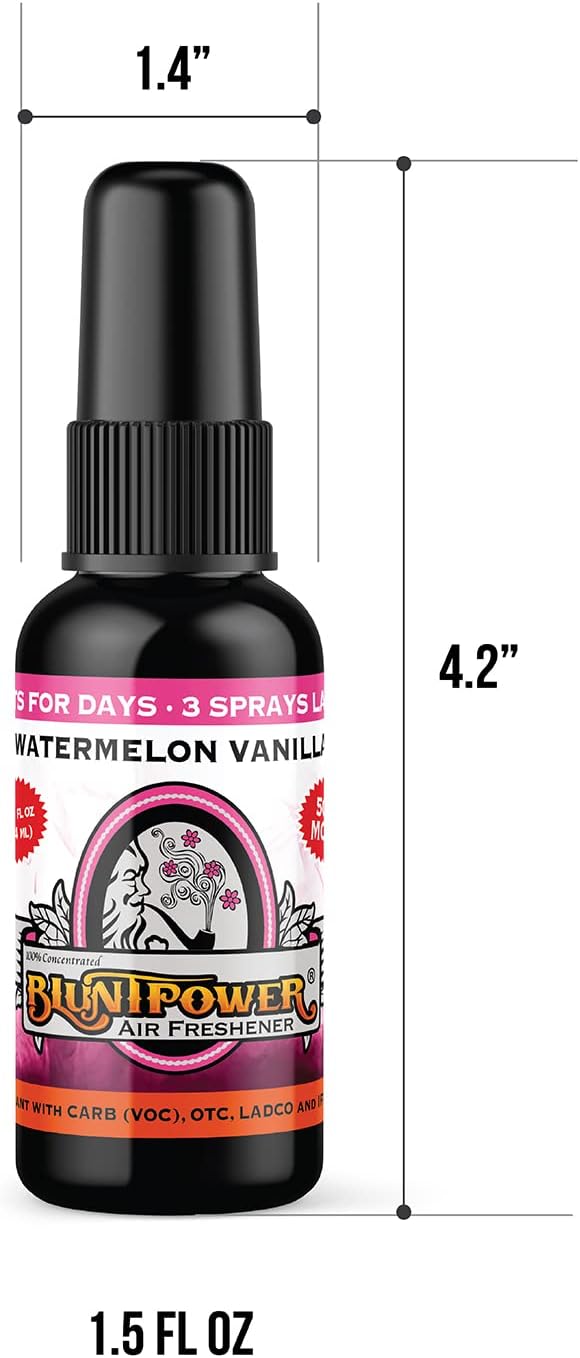 BluntPower (Watermelon Vanilla, 1 Pack) Concentrated Air Freshener for Room and Car Spray - Oil-Based Diffuser Spray Bottle - Long-Lasting Bathroom Spray, Car Freshener, & Odor Eliminator Spray