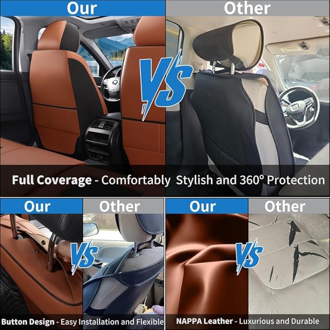 Car Seat Covers Full Set Custom Fit for Ford Explorer2001-2025 2026-Luxury Leather with Lumbar Support, Breathable, Waterproof, Anti-Slip, Durable, Easy to Install (BlackBrown,Full Set)