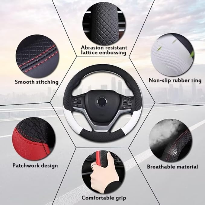 Pahajim Steering Wheel Cover Flat Bottom, D Shaped Car Steering Wheel Wrap PU Leather Anti Skid 14.5-15 Inch (37-38cm) Cubre Volantes Carros for Women Men (Orange)
