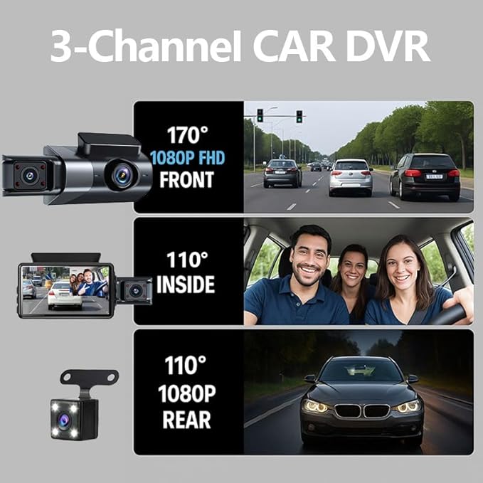 Dash Cam Front and Rear, 1080P Dual Dash Camera, WiFi & App Control, IR Night Vision, 170° Wide Angle, G-Sensor, Parking Mode, 24/7 Loop Recording, 64GB Micro SD Card Included – Black