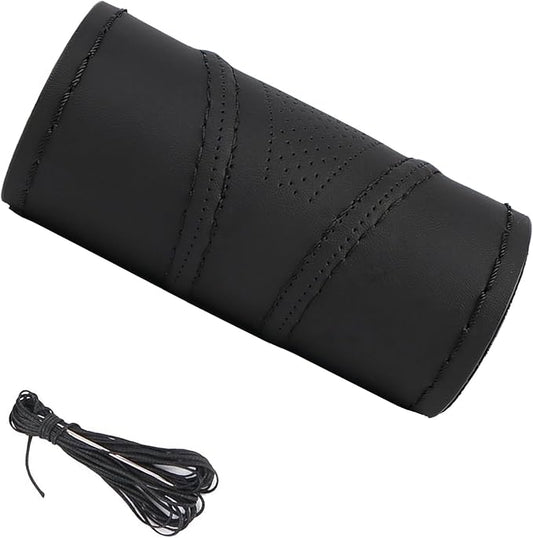 19.6 Inch Artificial Leather Car Steering Wheel Cover with Needles and Thread DIY Hand Sewing Anti-Slip Auto Steering Cover for Volvo Mercedes Actros Etc Black