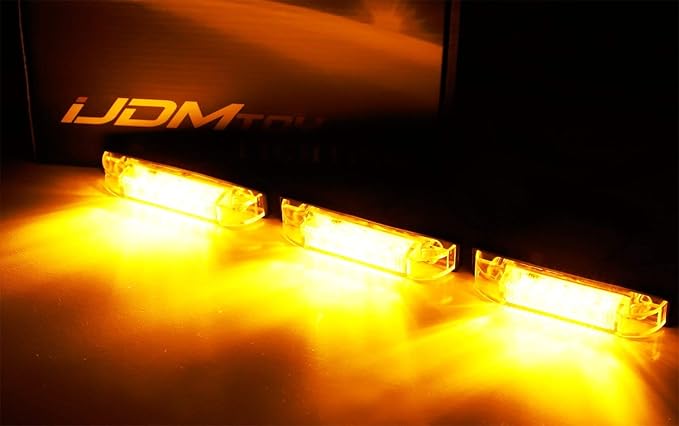 iJDMTOY 3pc Amber LED Center Grille Running Light Kit Compatible With 2014-2021 Toyota Tundra w/TRD Pro Grill (Dark Smoke Lens w/Wiring and Hardware)
