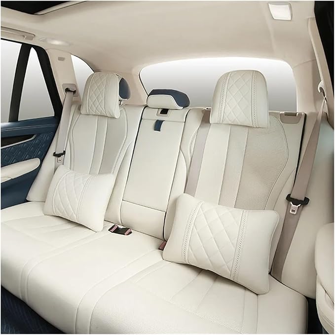 Car seat headrest Leather Car Fit for Seat Rest Cushion Headrest Car Neck Pillow Fit for BMW (Color : Beige-01)