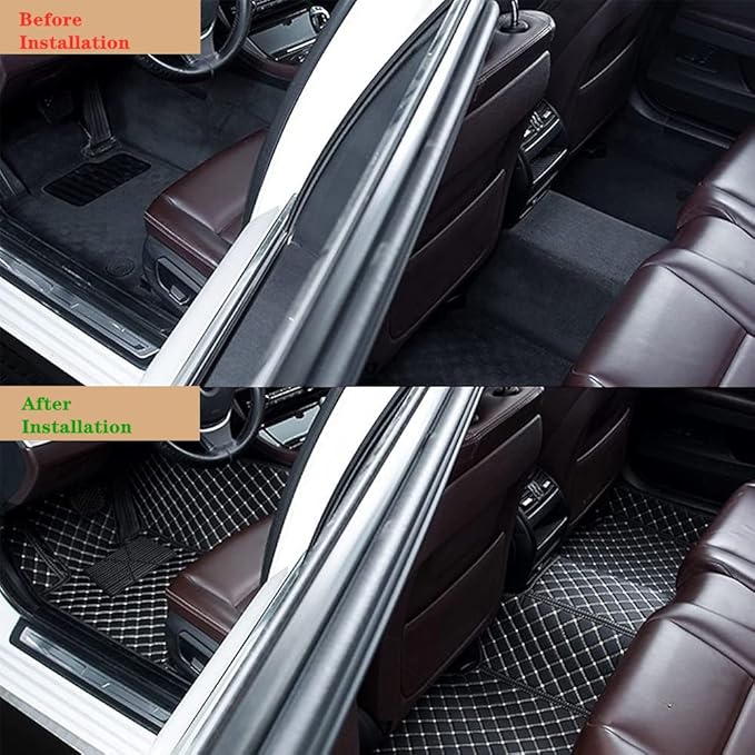 Custom Personalized Floor Mats for Cars - Luxury Full Coverage All Weather Mats, Anti-Slip Leather Mat Set, Fit for 99% of Cars, SUVs & Trucks (Red Mat Beige Line, A-Diamond)