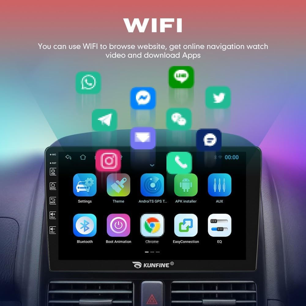 Kunfine Car CarPlay Android Auto Navigation Stereo GPS Radio Reverse Camera Display 9" IPS Touchscreen Headunit Tablet Pad Media Player For Peugeot 301 13-22 if Applicable Quad Core 2G+32G Gloss Black