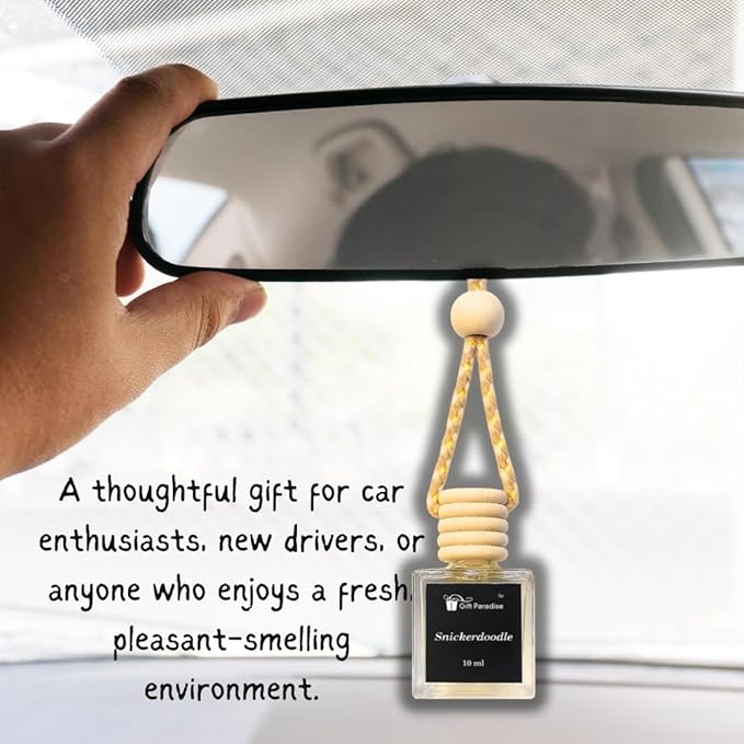Snickerdoodle Car Air Freshener Set of 3, 10 ml Hanging Diffuser Bottles with Wooden Cap, Sweet Cinnamon Sugar Cookie Scent for Car, Home & Closet, Velvet Gift Bag