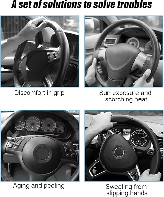 Mandark Car Steering Wheel Cover, 15 Inchs Microfiber Leather Non-Slip Vehicle Steering Wheel Protector, Breathable Auto Interior Protection Accessories, Universal for SUV Sedan Truck (Black/Brown)
